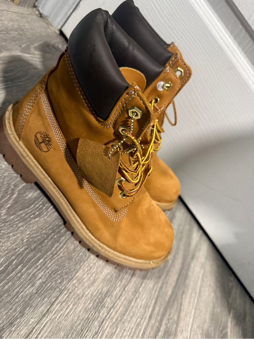 Timberland Wheat Nubuck Lace-Up Work Boots with Dark Collar